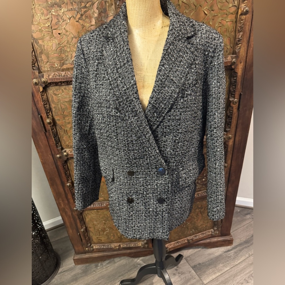 Theory Women's Tweed Double-Breasted Blazer - Charcoal 12‎